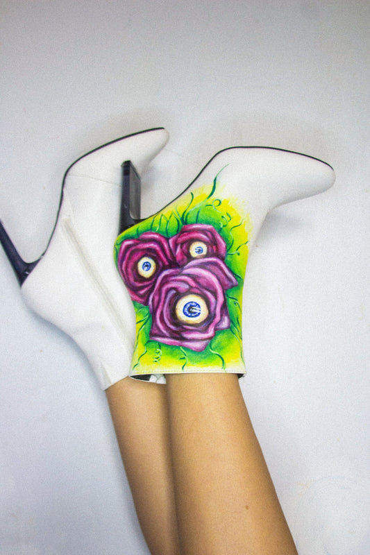 Rosette Painted Ankle Boots